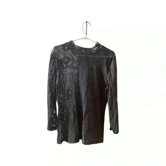 Sundance Dark Brown Sheer Lace Mock Neck Top in a Size Large. - Picture 1 of 12